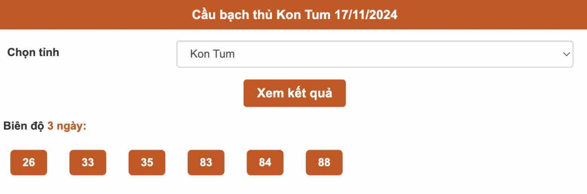 Thống kê cầu bạch thủ Kon Tum ngày 17-11-2024