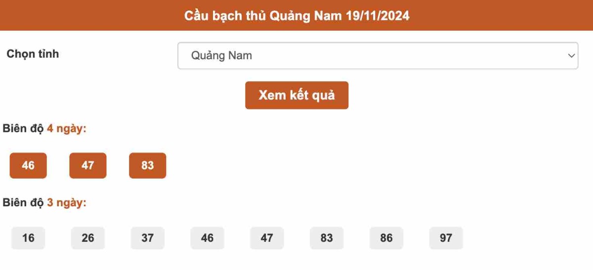 Thống kê cầu bạch thủ Quảng Nam ngày 19-11-2024